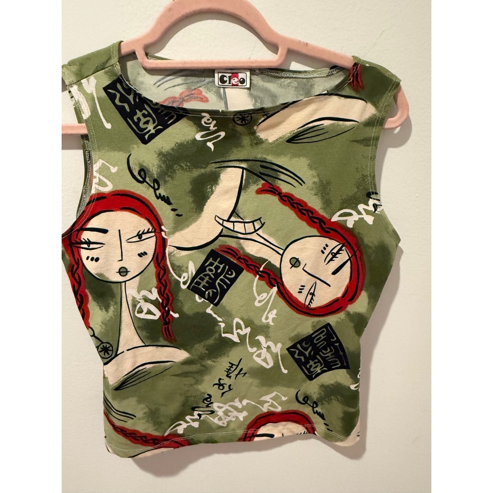 Vintage Y2K Cleo Graphic Face Print Sleeveless Tank Top